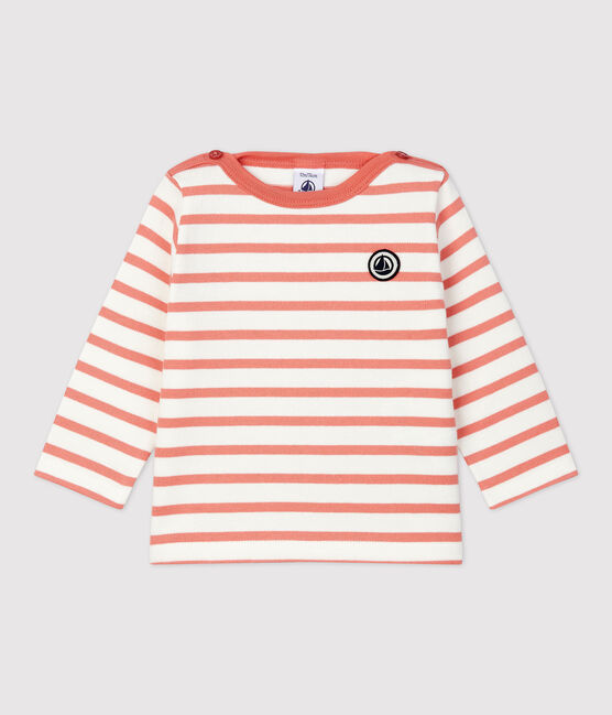 Marinière voor baby's van dik jersey katoen wit MARSHMALLOW/ PAPAYE