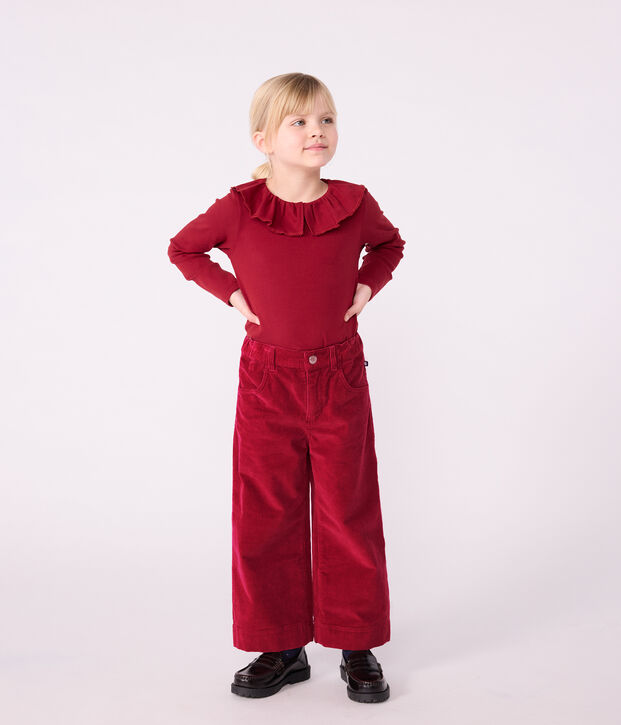 Tee-shirt enfant manches longues en coton uni rouge