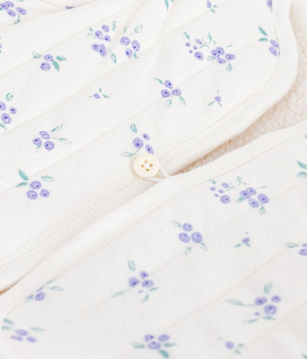 Gilet b&eacute;b&eacute; en  coton et sherpa sans manches imprim&eacute; fleurs &eacute;cru/multicouleur