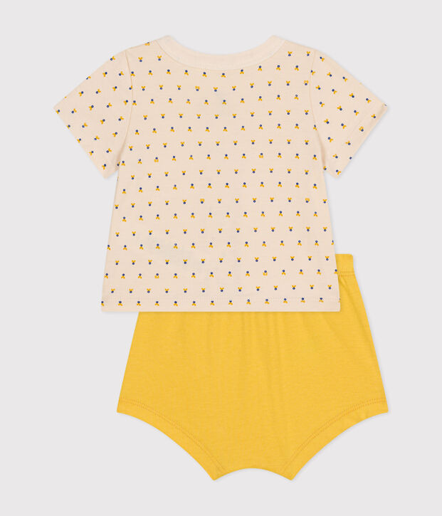 Ensemble 2 pi&egrave;ces en jersey l&eacute;ger b&eacute;b&eacute; &eacute;cru/multicouleur