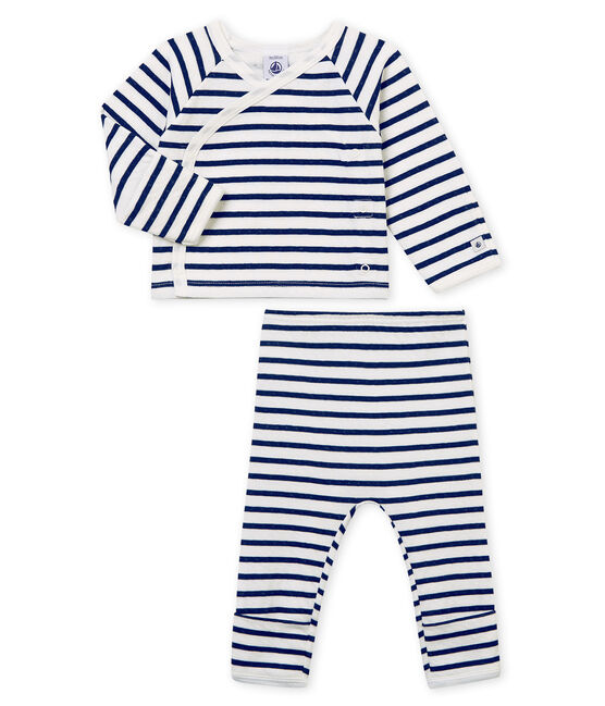 Pyjama bébé mixte en tubique blanc MARSHMALLOW/bleu SMOKING