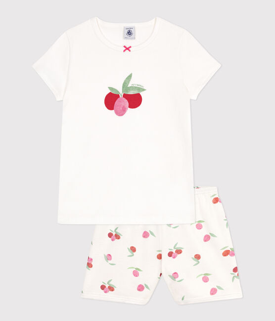 Korte katoenen kinderpyjama met vruchtenprint wit MARSHMALLOW/wit MULTICO