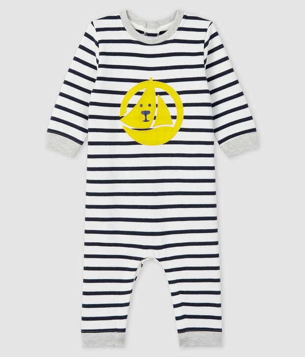 Combinaison longue b&eacute;b&eacute; gar&ccedil;on blanc/bleu