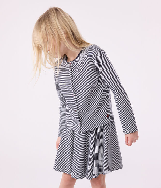 Katoenen kindercardigan met strepen blauw/wit