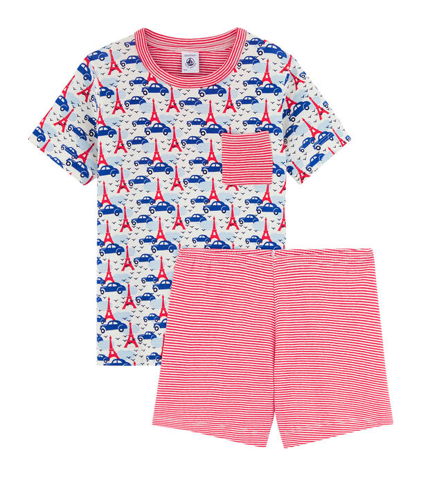 Korte pyjama van gebreide stof voor jongentjes wit/multicouleur