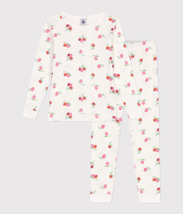 Zeer getailleerde kinderpyjama van bedrukt katoen wit/roze/multicouleur