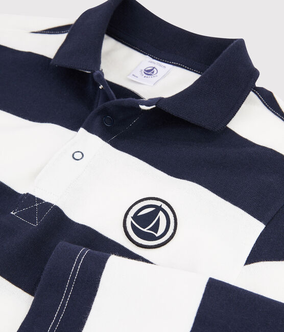 Polo manches longues enfant garçon bleu SMOKING/blanc MARSHMALLOW
