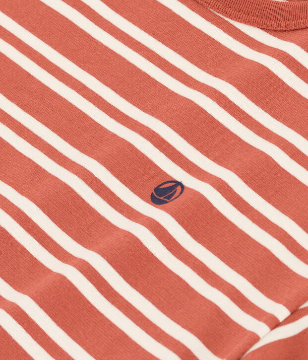 Gestreept T-shirt van jersey voor jongens bruin/ecru