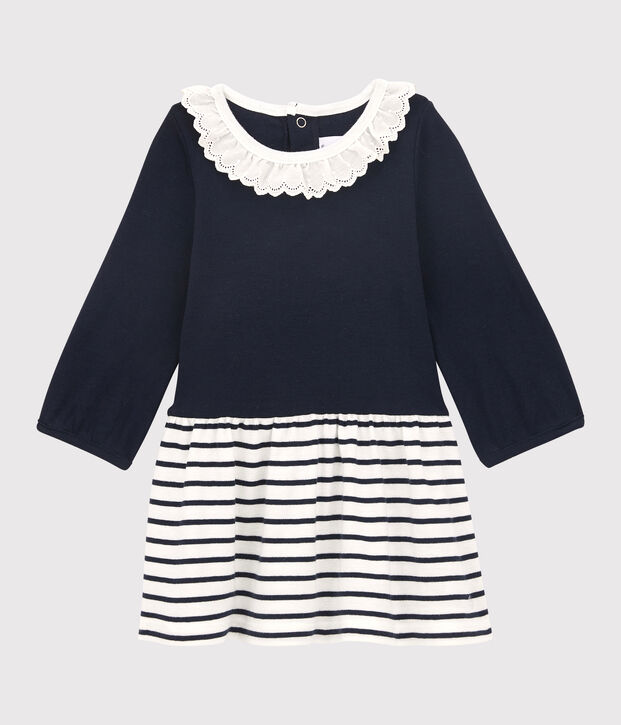 Jurk met lange mouwen babymeisje wit/blauw