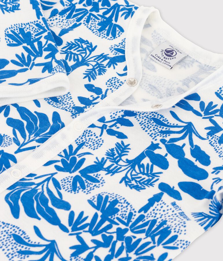 Slaappakje in katoen met plantenprint voor baby's wit/blauw