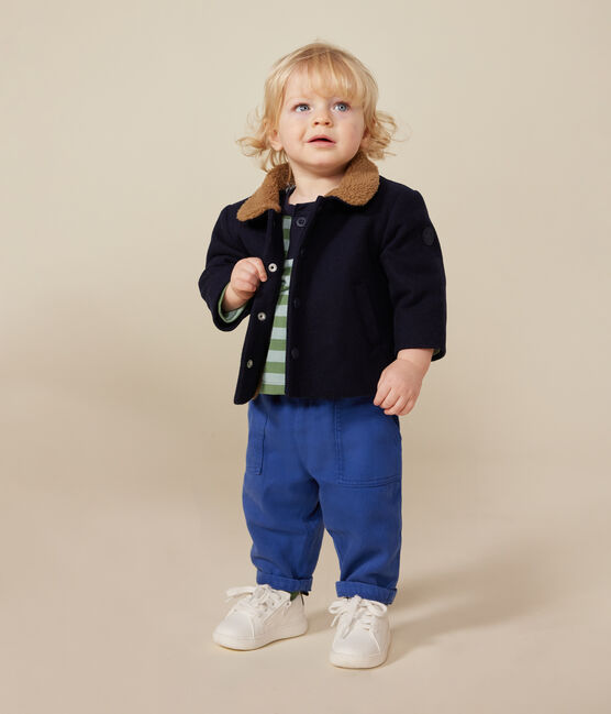 Babyjasje van wollen stof blauw SMOKING