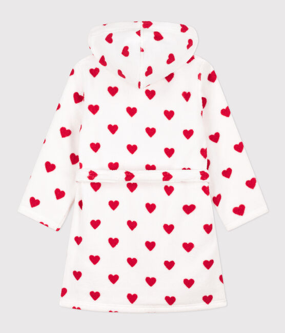 Badjas in badstof met hartjes voor meisjes/jongens wit MARSHMALLOW/rood TERKUIT