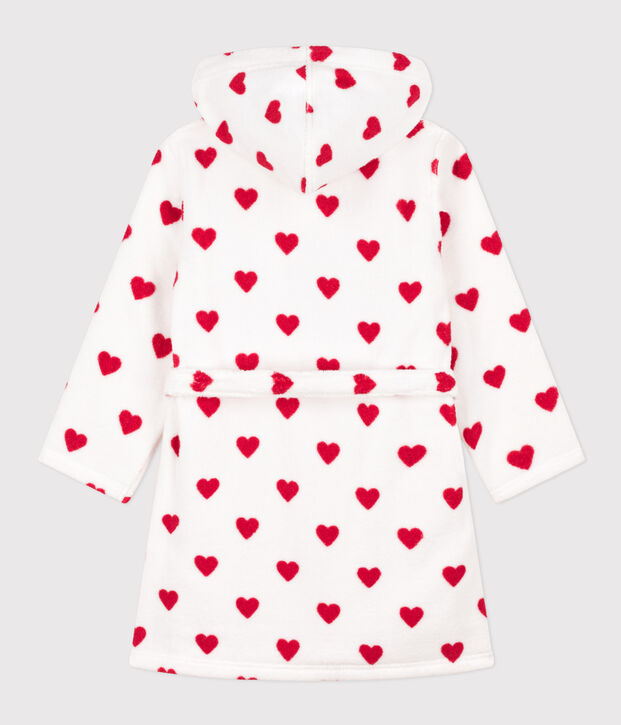 Peignoir c&oelig;ur en &eacute;ponge enfant blanc/rouge