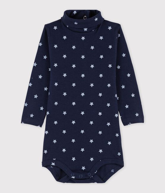 Body manches longues col roulé bébé mixte bleu SMOKING/blanc MARSHMALLOW