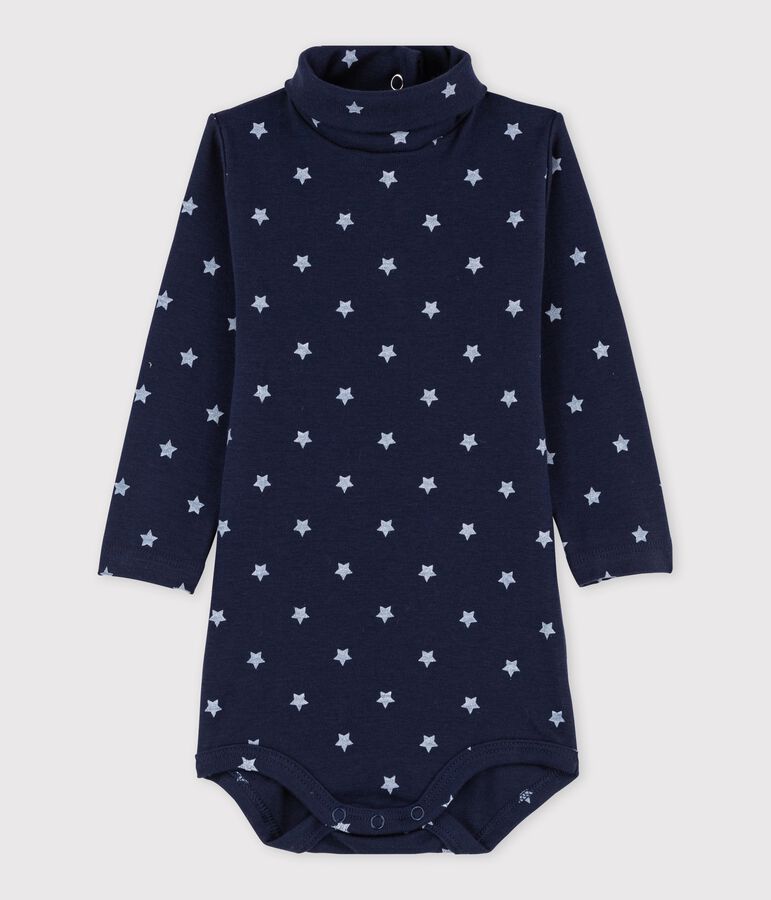 Body met lange mouwen en opgerolde kraag baby gemixt blauw/wit