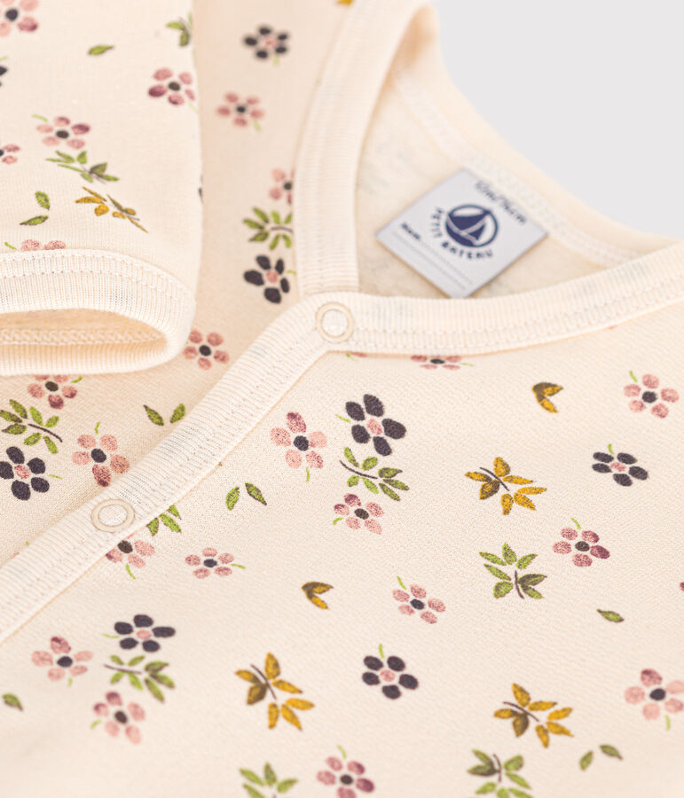 Babypyjama van geruwde fleece met bloemetjesprint ecru/multicouleur