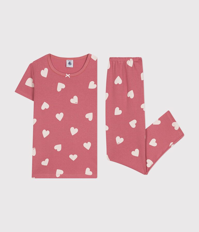 Katoenen kinderpyjama met hartmotiefje roze/ecru
