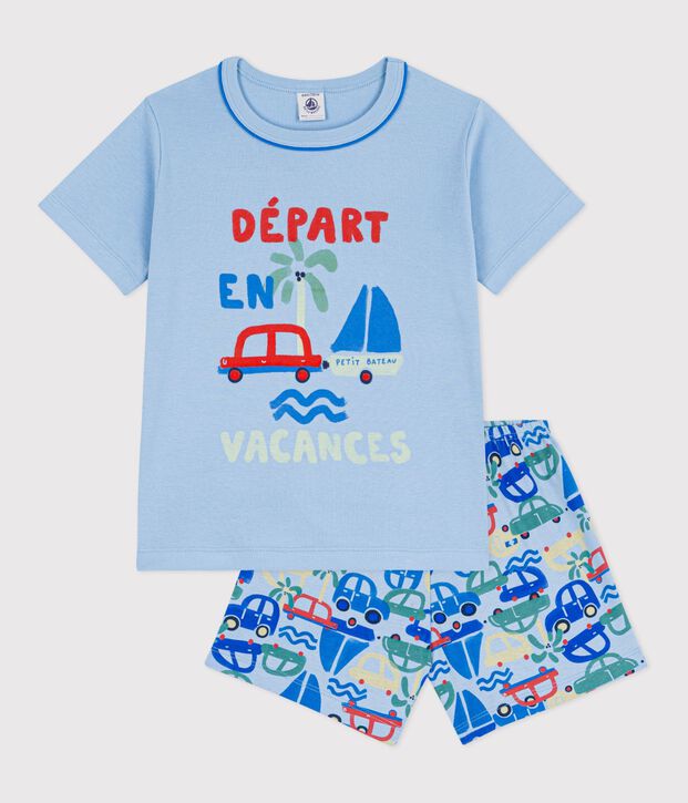 Katoenen korte kinderpyjama met autootjesprint blauw/multicouleur
