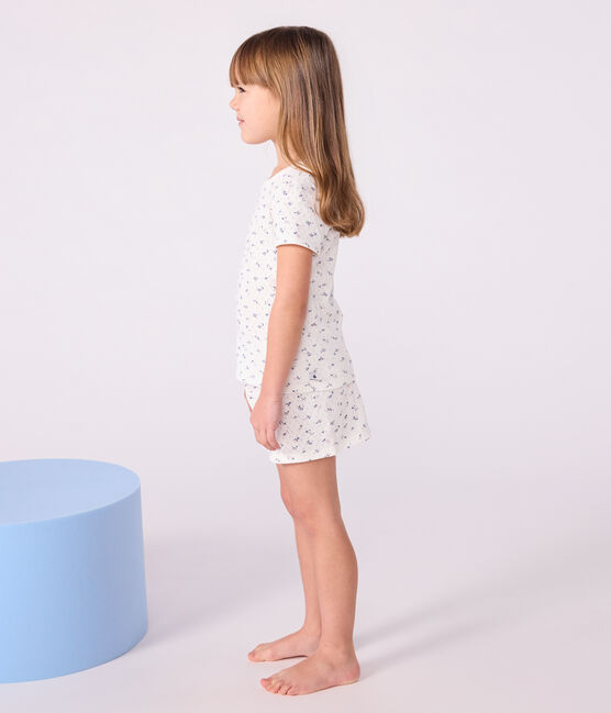 Pyjama short enfant en coton ajouré imprimé fleurs blanc MARSHMALLOW/blanc MULTICO