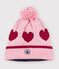 Kindermuts van jacquardtricot met fleecevoering roze/rood