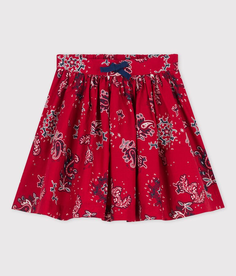 Meisjesrok in popeline met print rood/multicouleur
