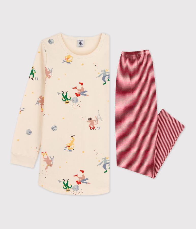 Chemise de nuit phosphorescente petite fille en molleton et en coton &eacute;cru/multicouleur