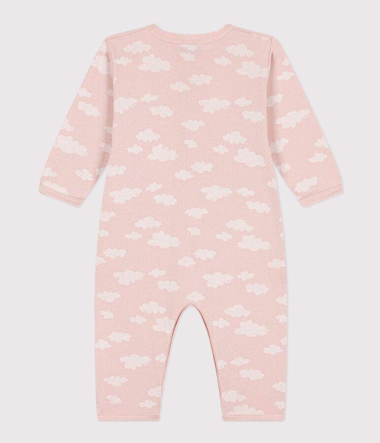 Katoenen babypyjama zonder voetjes met print roze/wit
