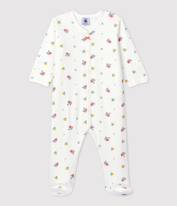 Dors-bien b&eacute;b&eacute; fleuri en coton biologique blanc/multicouleur