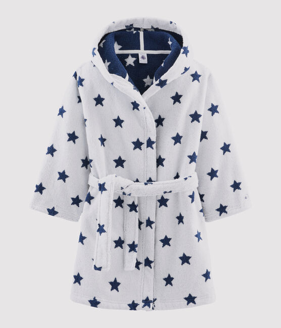 Jongensbadjas van badstof wit MARSHMALLOW/blauw MEDIEVAL