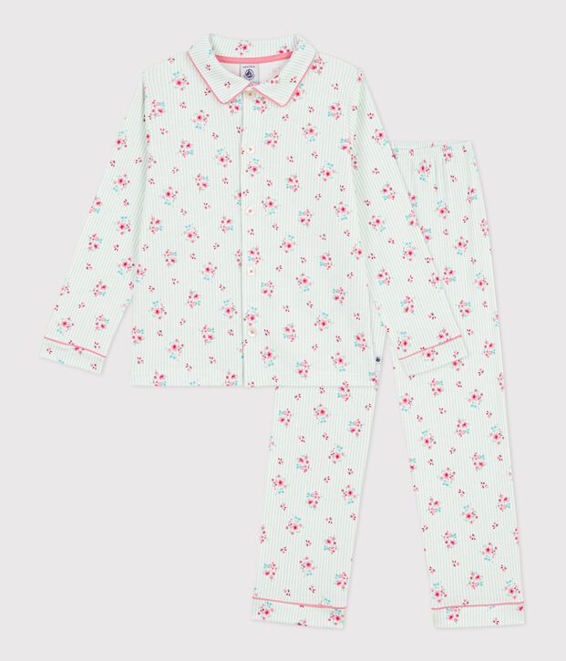 Katoenen geknoopte pyjama met print voor kinderen wit/blauw/multicouleur