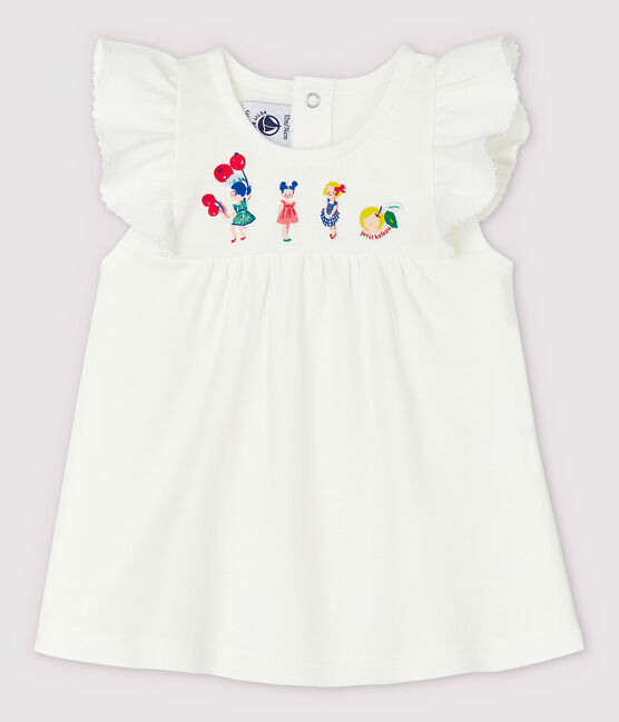 Blouse manches courtes en coton bébé fille blanc MARSHMALLOW