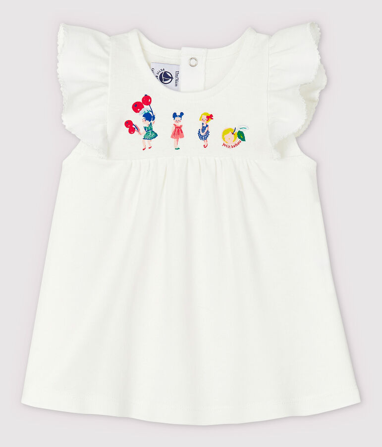 Katoenen blouse met korte mouwen voor babymeisjes wit