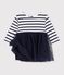 Gestreepte jurk met lange mouwen van twee materialen voor baby's wit/multicouleur