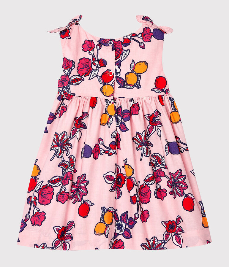 Mouwloze jurk met print babymeisje roze/multicouleur