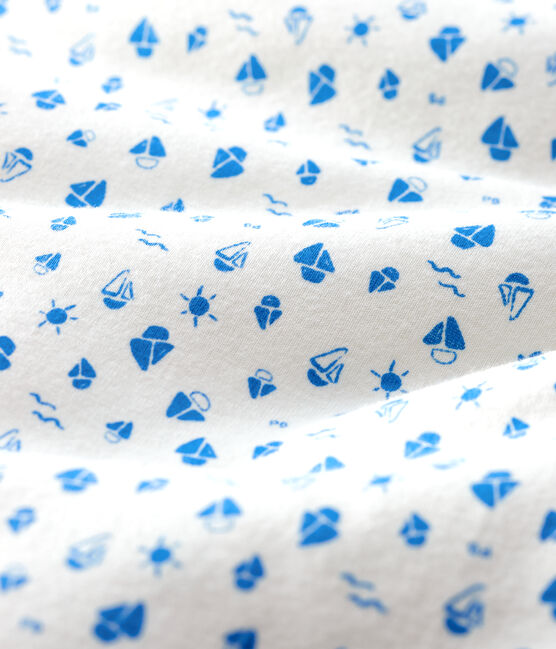 Babyboottrappelzak van biologisch katoen wit MARSHMALLOW/blauw COOL