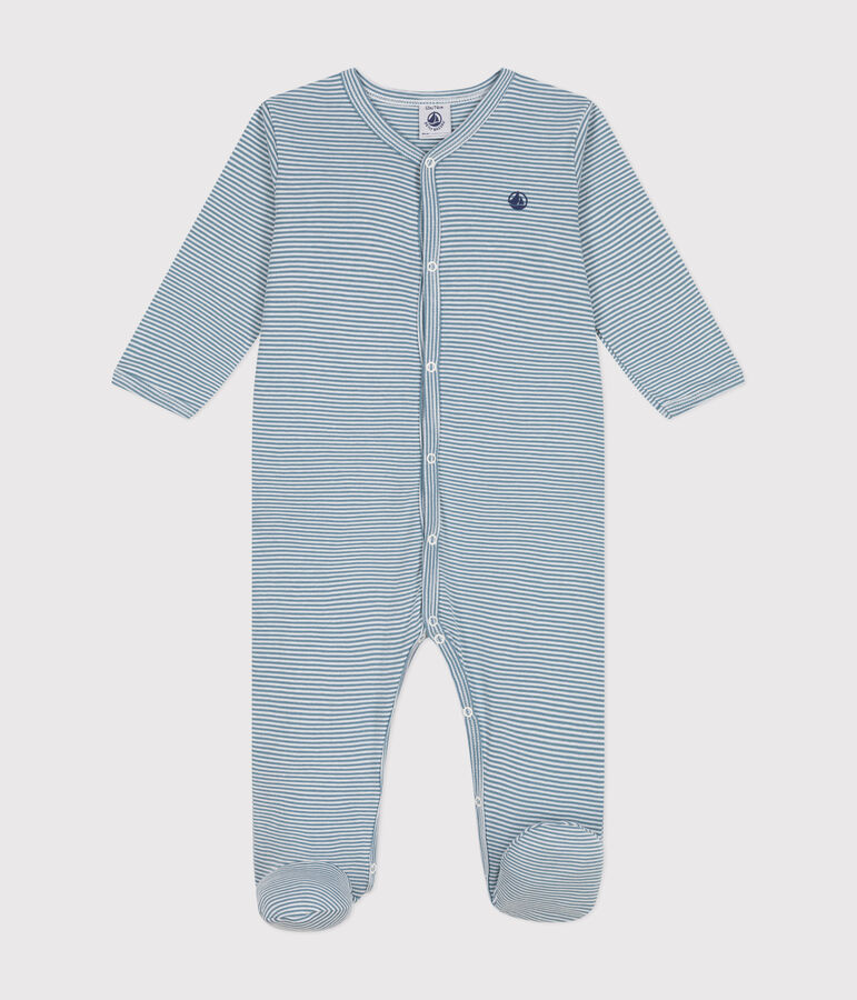 Katoenen babypyjama met print blauw/wit