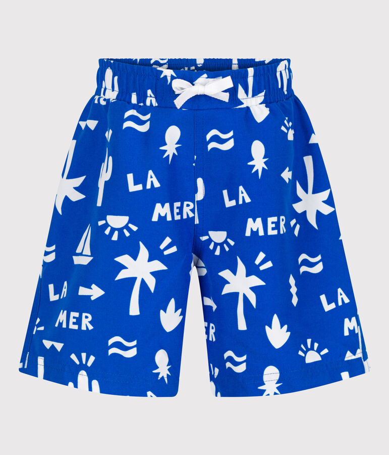 Zwemshort met print voor jongens blauw/wit