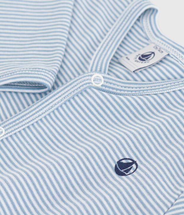 Pyjama b&eacute;b&eacute; en coton sans pieds &agrave; rayures bleu/blanc