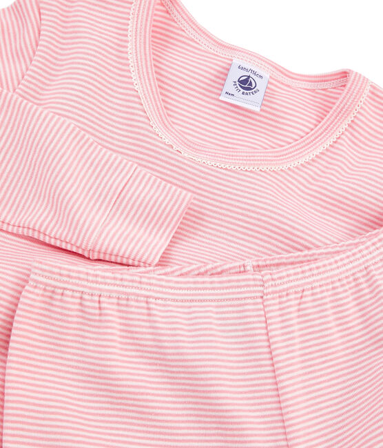 Pyjama petite fille coupe très ajustée en côte rose CHARME/blanc MARSHMALLOW