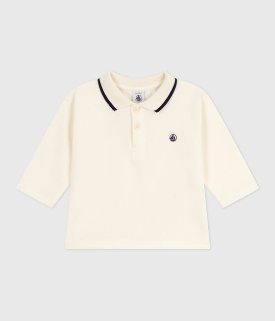 Effen katoenen babypolo met lange mouwen ecru MILK