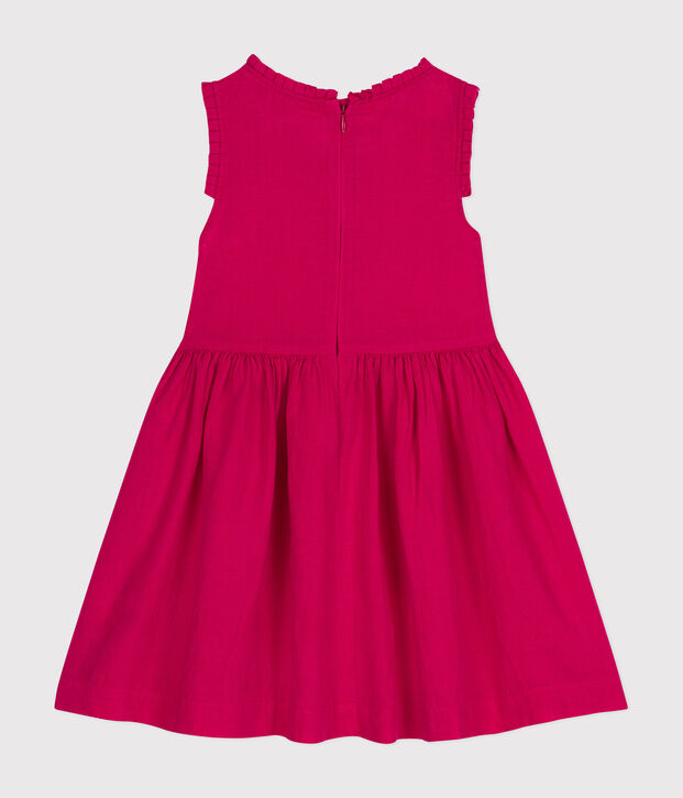 Robe sans manche en lin enfant fille rose vif