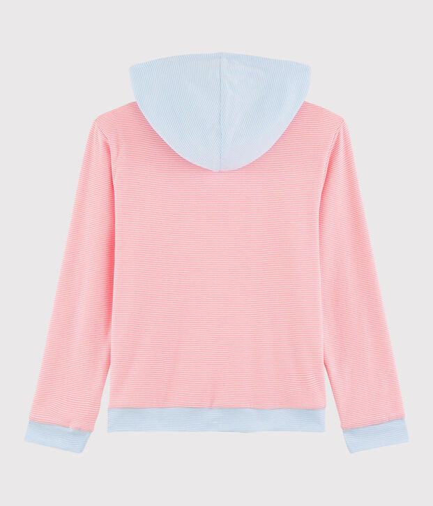 Sweat &agrave; capuche ray&eacute; en coton Femme rose/blanc