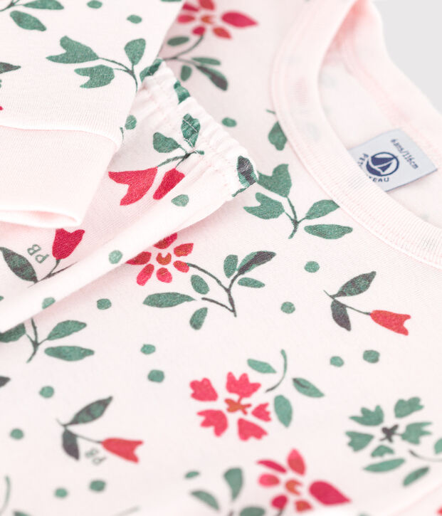 Zeer aansluitende kinderpyjama van katoen met bloemenprint roze/multicouleur