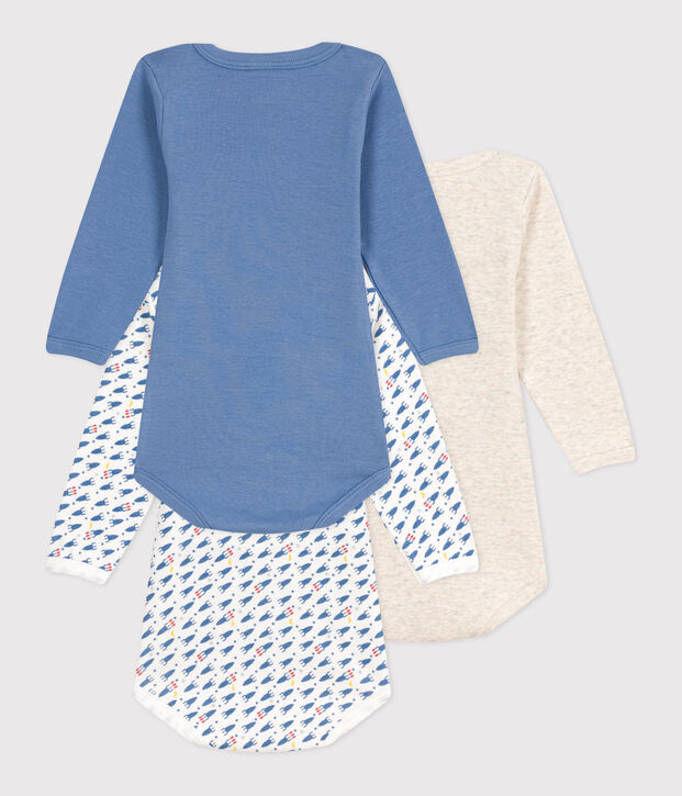 Lot de 3 bodies manches longues imprim&eacute; fus&eacute;e en coton b&eacute;b&eacute; multicouleur