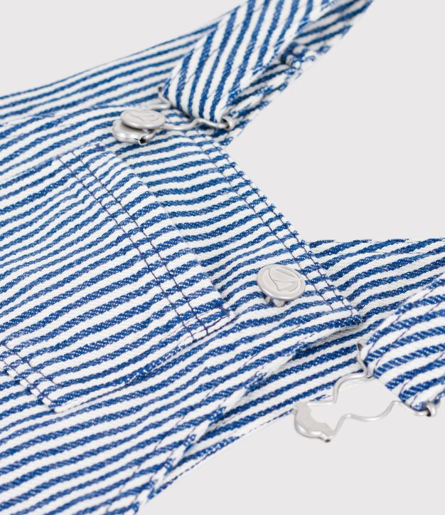 Korte salopette in gestreepte keperstof voor baby's blauw/wit