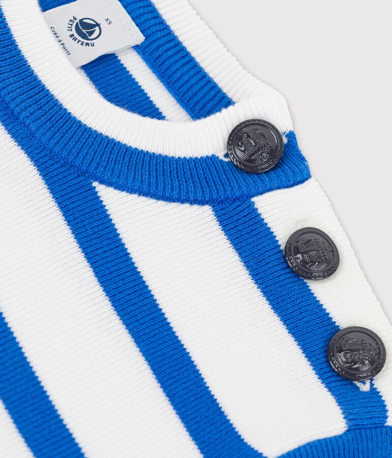 Pull marin en coton Femme blanc MARSHMALLOW/bleu DELFT