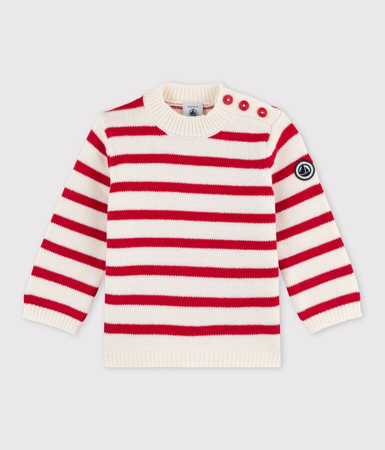 Pull en jersey b&eacute;b&eacute; blanc MARSHMALLOW/rouge TERKUIT