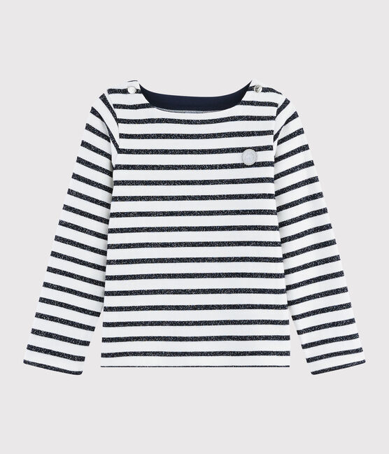 Marinière en jersey enfant fille blanc MARSHMALLOW/ SMOKING ARGENT BRILLANT