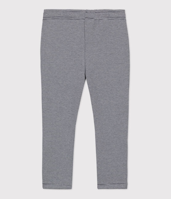Meisjesbroek in dubbele jerseystof blauw SMOKING/wit MARSHMALLOW