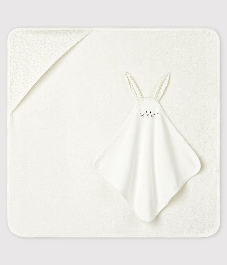 Vierkante badset en babyknuffel van badstof en biologisch katoen wit MARSHMALLOW/wit MULTICO